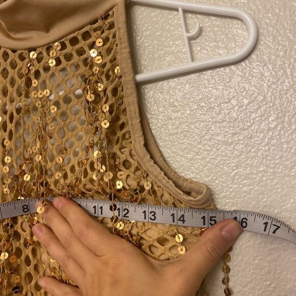 Kelle solo dance jazz acro costume gold fishnet fringe leotare SA-Small adult - Picture 10 of 12